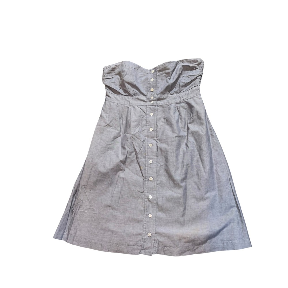 J.Crew Womens Strapless Chambray Cotton‎ Button Front Dress Blue Gray Size S